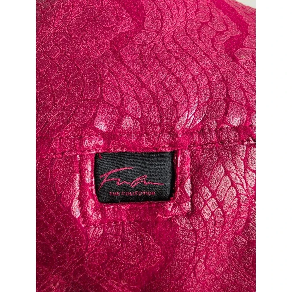 Vtg Fubu Red Faux Leather Textured Print Shine Cropped Jacket Button Up Sz 9/10